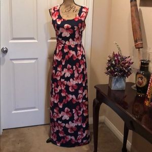 Navy blue pink floral maxi Dress